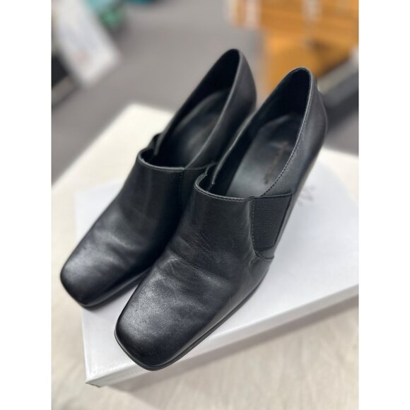 Worthington Black Leather Square-Toe Slip-On Heels 8M - Picture 1 of 6